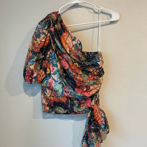 Amanda Uprichard Boho Floral One-Shoulder Top Tropical Resort-wear AUxPYRMD - Picture 1 of 5